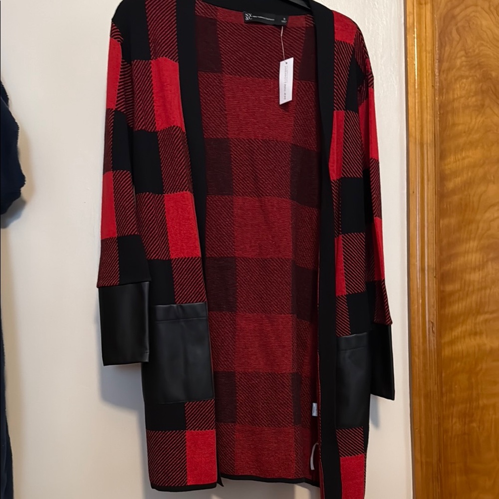 New York & Company Red and Black Buffalo plaid Cardigan